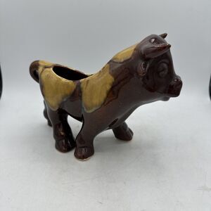 Vintage Bull Planter McCoy Ferdinand 6.5” Brown Drip Glaze